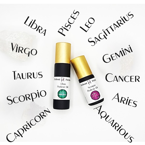 Zodiac Astrology Perfume Oil, libra, Leo, Aquarius, Virgo, Cancer, Taurus, Sagittarius,  Capricorn, Aries, Gemini, Scorpio, Pisces,