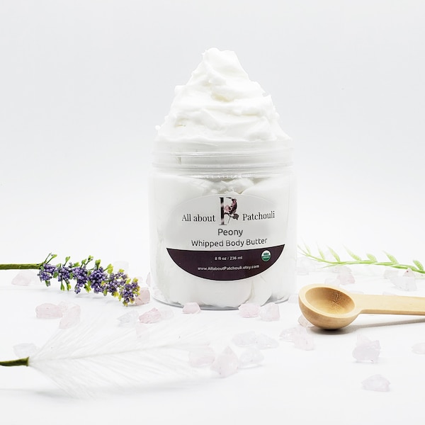 Peony + Patchouli Whipped Body Butter, Organic Moisturizer, Shea Butter, Hand Lotion, Cream Birthday gift, Gift for her, All about Patchouli