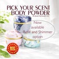 Pick Your Scent Body Powder 4oz, Talc-Free, Natural Dusting Powder, Shimmer Option, Puff & Refill Available, Customizable Body Powder