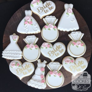 The Debbie - Classic 1 Dozen Bridal Shower Cookies, Engagement Bridal Shower Decorated Sugar Cookies