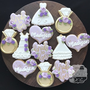 The Hailey - CUSTOM COLOR - 2 Dozen, Personalized Piped Heart Bridal Shower Engagement Custom Decorated Sugar Cookies