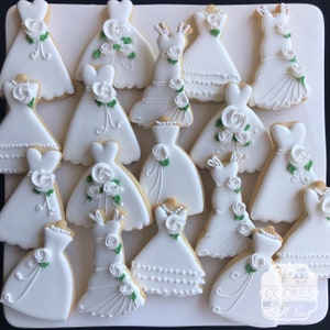 Bridal Dresses Cookies, Engagement Bridal Shower Wedding Custom Decorated Sugar Cookies