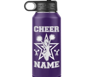 Purple I Love Cheerleading Water Bottle with carrying strap Cheering Cheer 