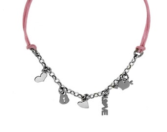 Colored cord bracelet and love charm