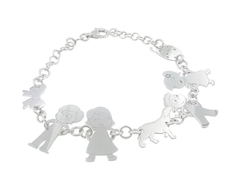 Bracciale personalizzato con 7 soggetti della tua FAMIGLIA e incisione nomi gratuita || Argento 925 anallergico e nickel free