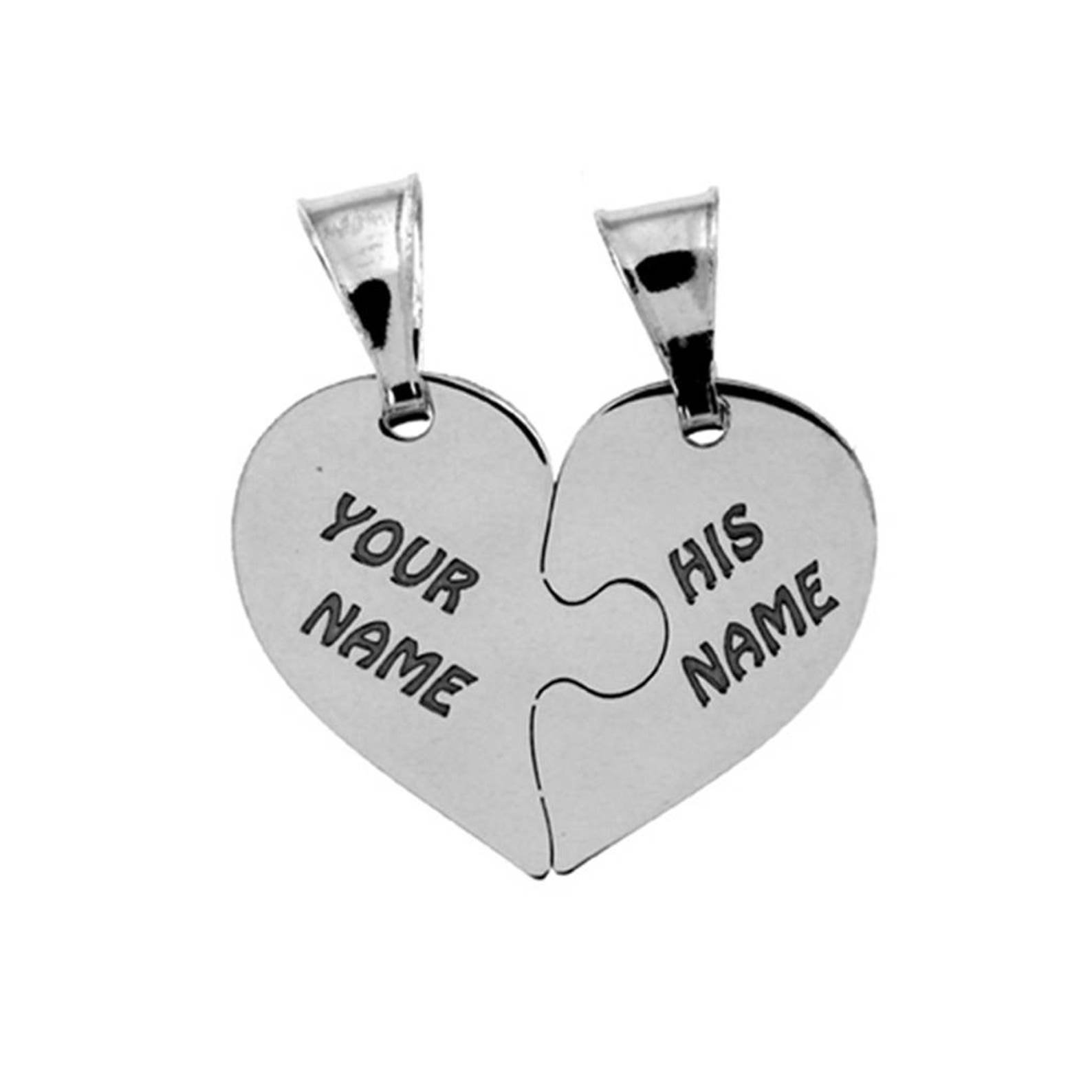 Collana a forma di cuore in argento sterling incisa con i nomi dei bambini e le pietre portafortuna. - Italia