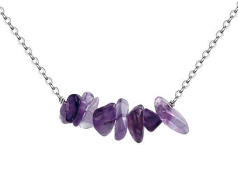 Purple Amethyst Stones Pendant Necklace 925 Sterling Silver Necklace 17 inch