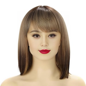 Braun blonde Bob Perücke mit Pony