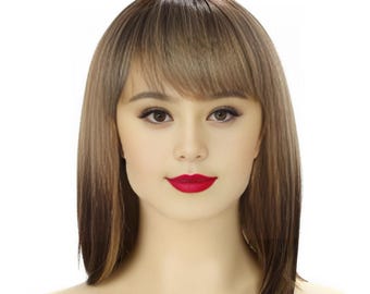 Brown Blonde Bob Wig with Bangs for Women