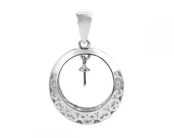 Round Pendant 925 Sterling Silver Mounting for Dangle Pearl for DIY Jewelry Maker