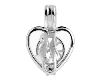 Kissing Lovers Herz Perlenkäfig Anhänger 925 Sterling Silber CDSWP65