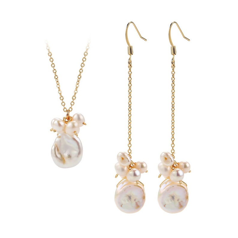 White Baroque Pearl Pendant Necklace and Long Dangle Earrings Bridesmaid Jewelry Set CDPD462