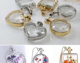 Blank Glass Pendant with Necklace/ DIY necklace/ Clear Glass Pendant, Circle DIY Pendant Necklace Kits,  Gold tone only