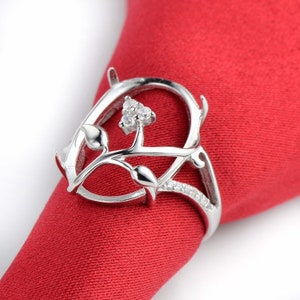 Jewelry 925 Sterling Silver Leaf Semi-Siege Adjustable Ring Zircon Findings for DIY MakingCD9RM118 image 4