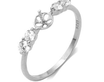 Cubic Zirconia Sterling Silver Pearl Ring Setting, Adjustable DIY Ring Base