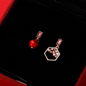 Red Agate Earrings Dangle Earrings|Drop Earrings Chinese Style|Handmade Vintage Earrings