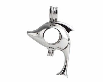 Süßer Delfinkäfig, 925 Sterling Silber Love Wish Perlenkäfig, Sterling Tierkäfig Anhänger CDSWP23