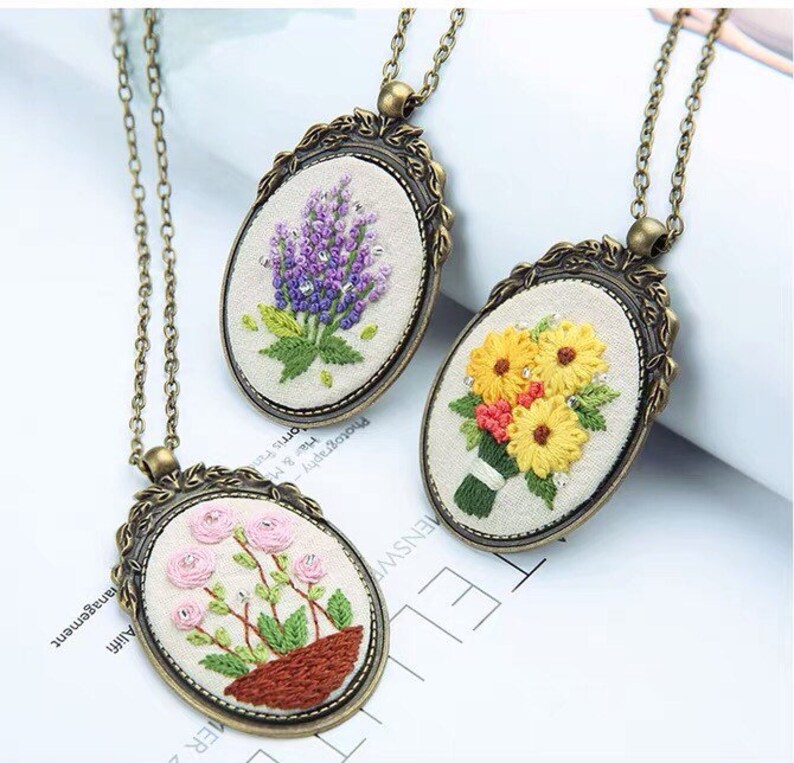 Embroidery Necklace Series Embroidery Starter Kit Cloth With Etsy