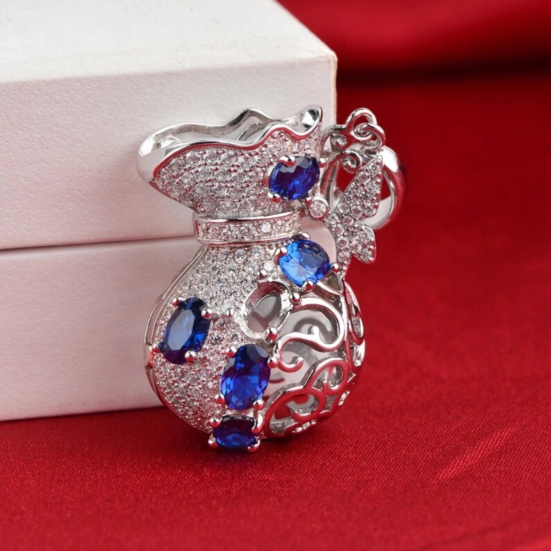 925 Sterling Silver Delicate Vase Blue CZ Wishing Pearl Cages Pendants Charms Mount DIY Charms image 4
