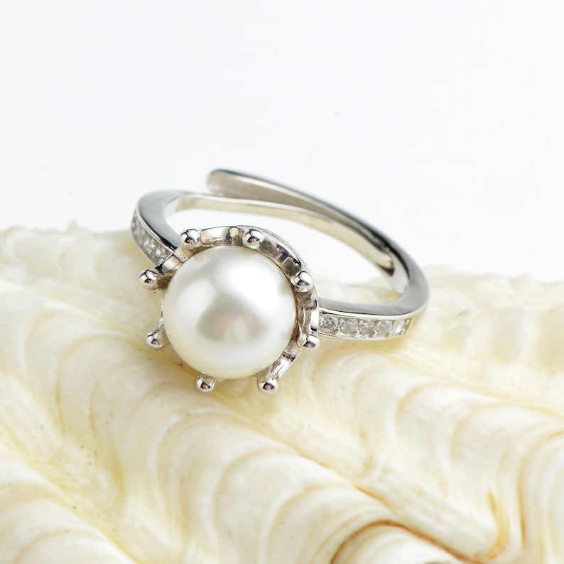 8.5-9mm Real Freshwater Pearl Crown 925 Silver Wedding Ring - Etsy