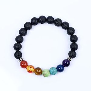 Black Lava 7 Chakra Bracelet Inspirational Christal Stones Healing Jewelry Meditation Yoga Bracelet