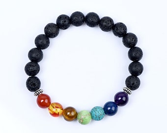 Black Lava 7 Chakra Bracelet Inspirational Christal Stones Healing Jewelry Meditation Yoga Bracelet