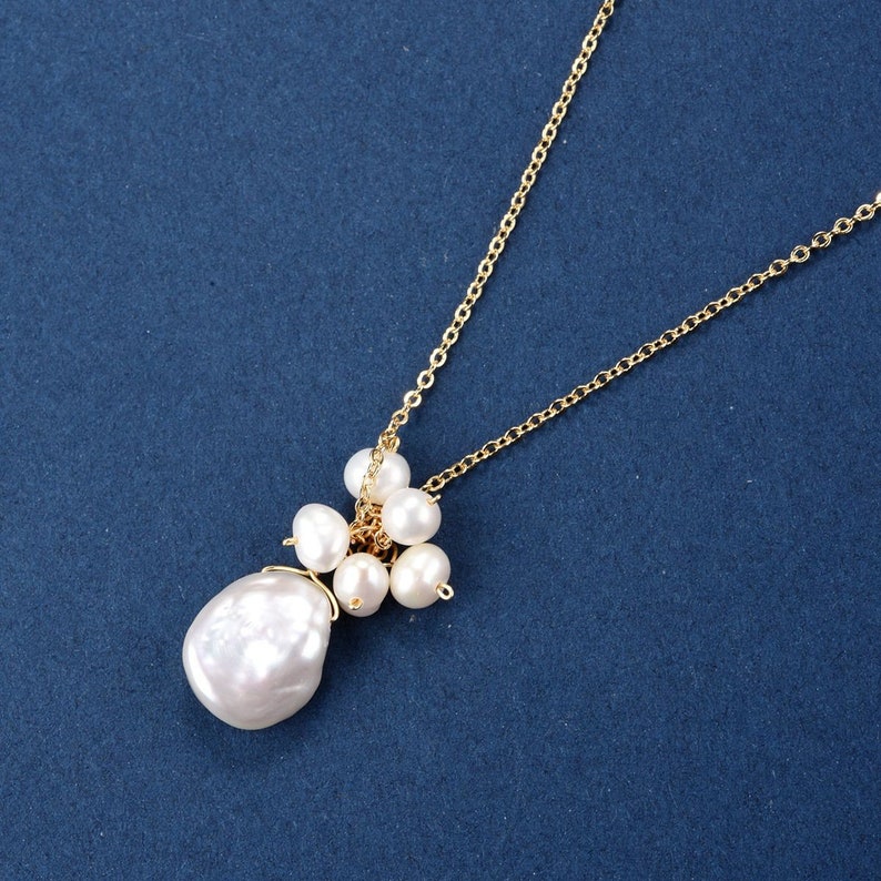 White Baroque Pearl Pendant Necklace and Long Dangle Earrings Bridesmaid Jewelry Set CDPD462