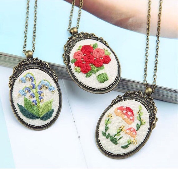 Embroidery Necklace Series Embroidery Starter Kit Cloth With Etsy