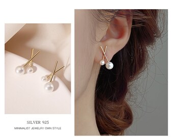 Sterling Silver with Pearl X Shape Stud Earrings for Women Great Gift For Friends and Self
