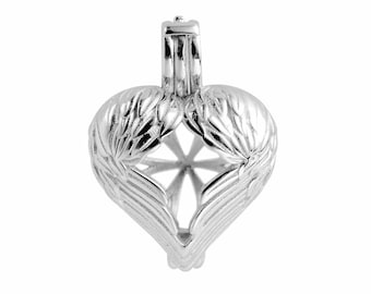 Guardian Angel Wings Heart Pearl Cage Pendant for Pearl Jewelry Making, 925 Sterling Silver Design Pearl Cage Pendants for Gift