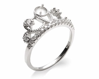 925 Silver Shiny Clear CZ Crown Ring DIY Jewelry Findings CD9RM26