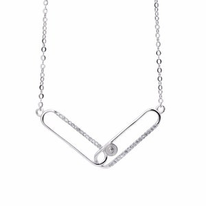 Double Paperclip V Shape Pendant 925 Sterling Silver Cubic Zirconia Necklace  DIY Jewelry Making CDPMC120