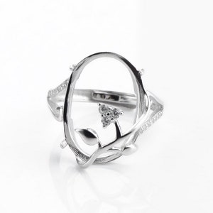 Jewelry 925 Sterling Silver Leaf Semi-Siege Adjustable Ring Zircon Findings for DIY MakingCD9RM118 image 1