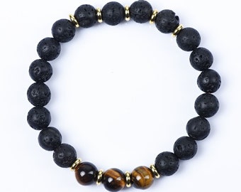 Lava Rock and Tiger Eye Bracelet for Men and Women Natural Stone Diffuser Bracelet Stretch Yoga Bracelet Handmade Bracelet,