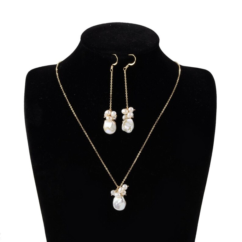 White Baroque Pearl Pendant Necklace and Long Dangle Earrings Bridesmaid Jewelry Set CDPD462