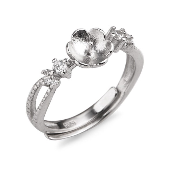Cute statement ring mount Sterling 925 Silver Zircons Ring Findings with Pearl Seat CD9RM182