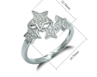 925 Sterling Silver Shining Five-pointed Stars Style Open Rings Adjustable Size CDPY110