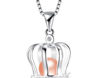 Kronenkäfig 925 Sterling Silber CZ Love Wunsch Perle Anhänger CDSWP18