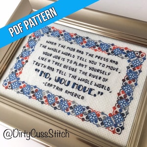 No You Move Captain America quote PDF cross stitch pattern