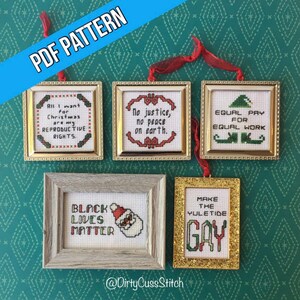 The Liberal Who Stole Christmas cross stitch holiday ornament mini pattern set