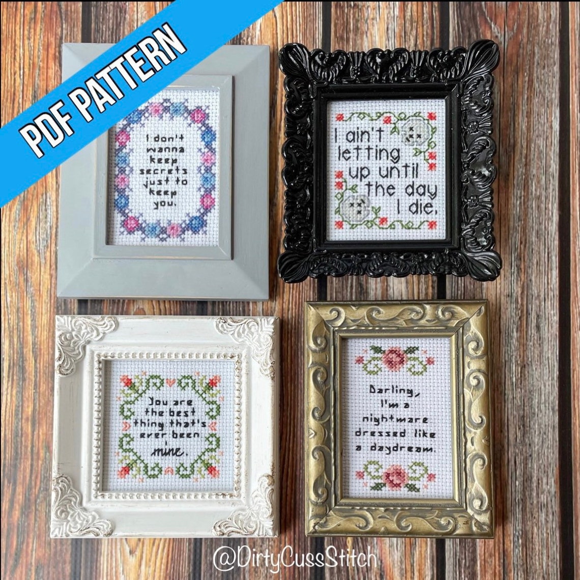 Taylor Swift GROUP TWO mini cross stitch lyric pattern set PDF | Etsy