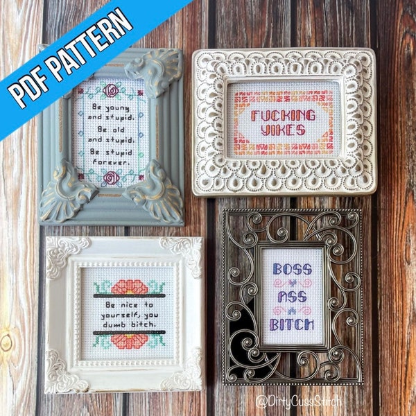 Sassy Stitches GROUP TWO mini cross stitch PDF pattern set