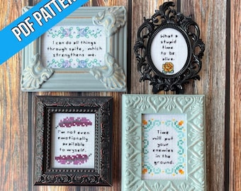 Sassy Stitches mini cross stitch PDF pattern set