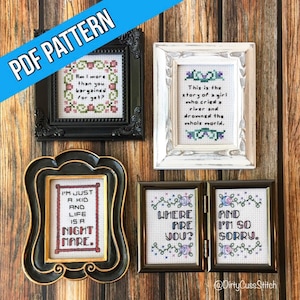 The Nostalgic Millennial: Angst Edition, mini cross stitch pattern PDF set