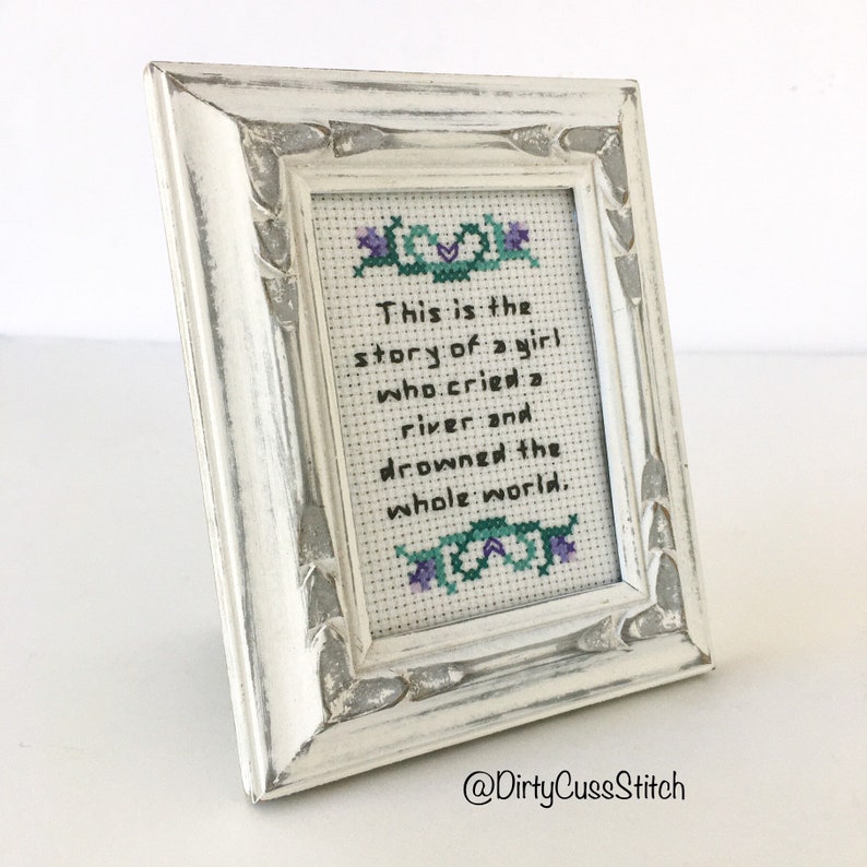 Absolutely The Story of a Girl lyric framed mini cross stitch