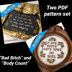 Bad Bitch / Body Count TWO PACK cross stitch PDF pattern set
