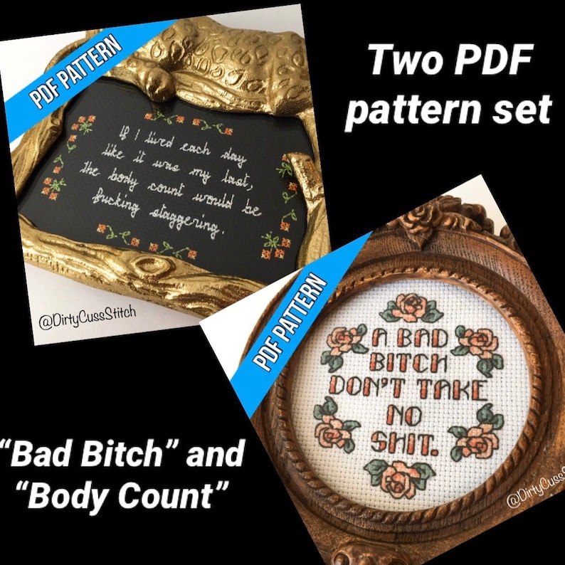 Bad Bitch  Body Count TWO PACK cross stitch PDF pattern set