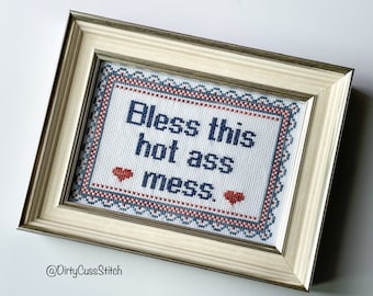 Bless This Hot Ass Mess framed cross stitch