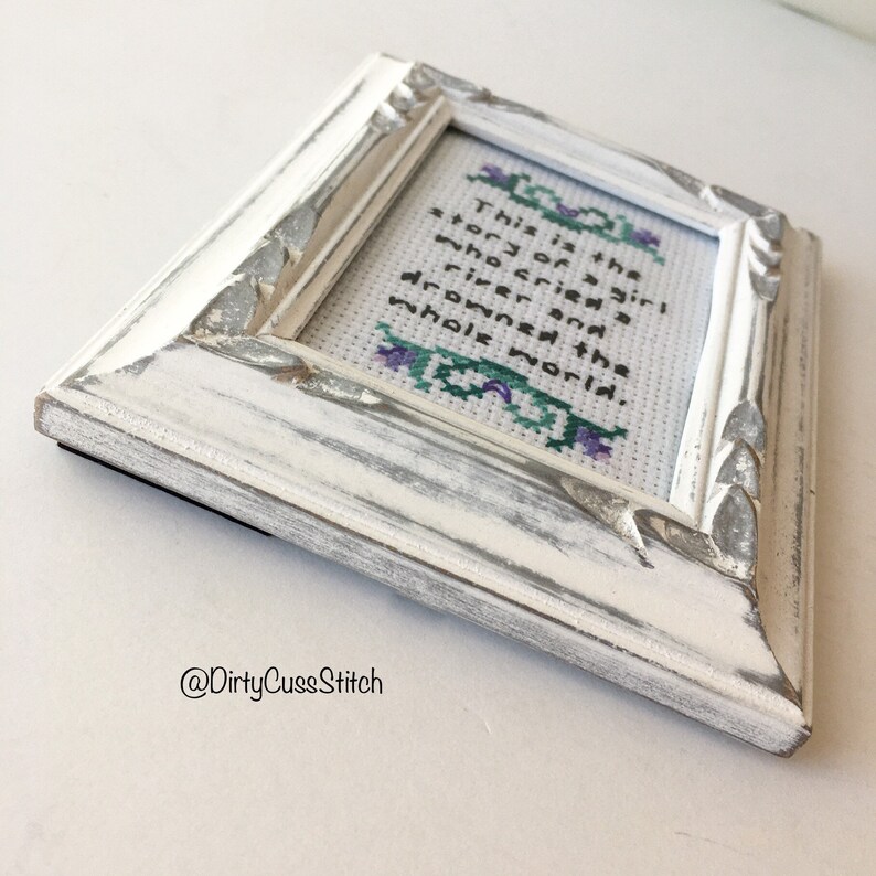 Absolutely The Story of a Girl lyric framed mini cross stitch