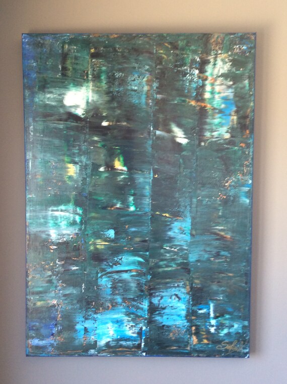 Paintings On Canvas Abstract Painting Home Decor Wall Art Original Acrylic Handmade Painting Modern Art Green Blue Turquoise Gold